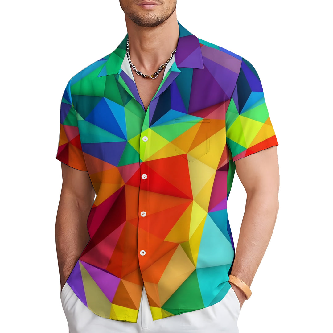 Men's Colorful Geometric Blocks Casual Short Sleeve Shirt 2403000046