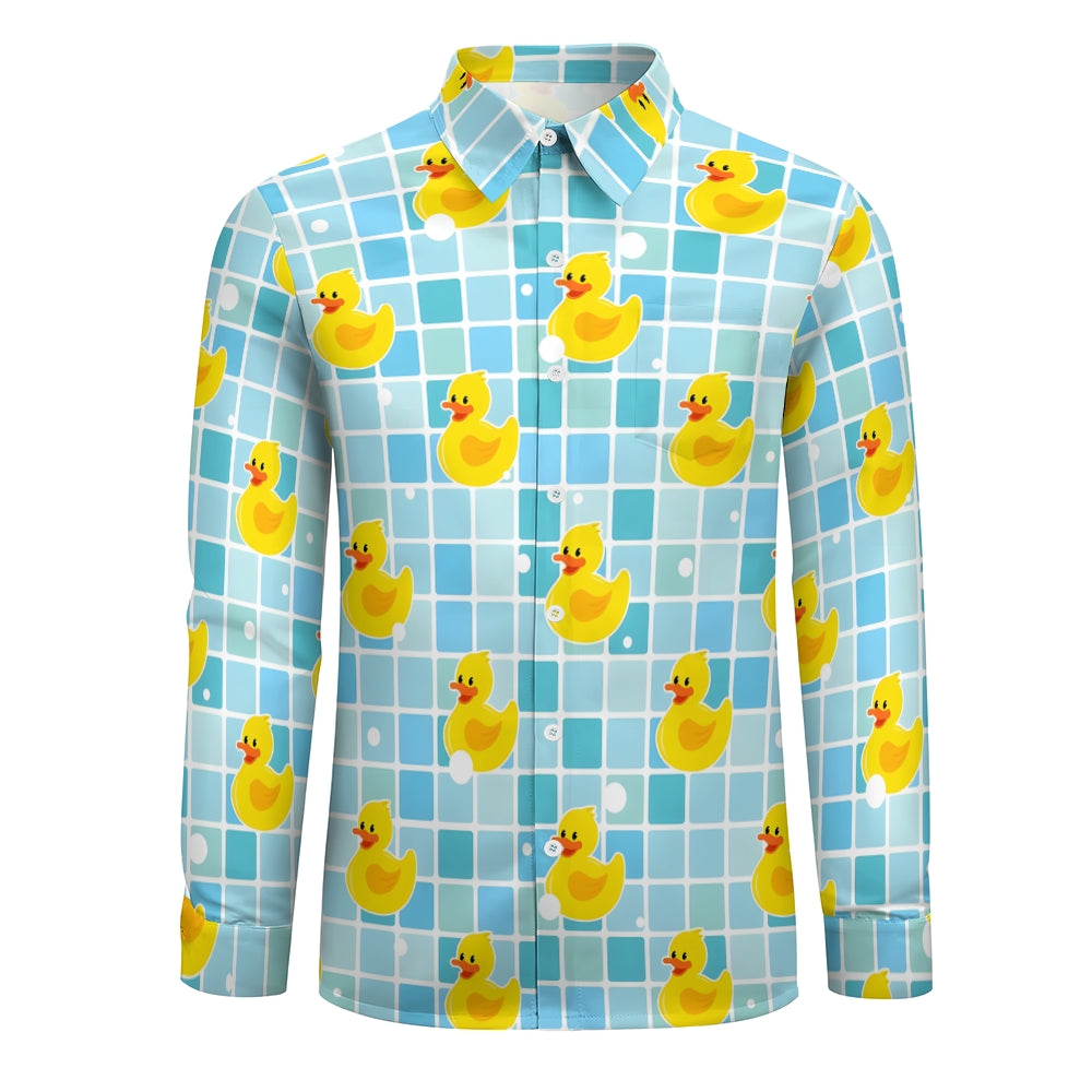 Men's Casual Little Yellow Duck Printed Long Sleeve Shirt 2403000419