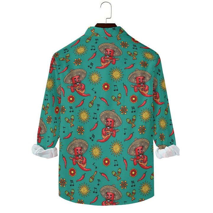 Men's Casual Mexican Style Chili Printed Long Sleeve Shirt 2402000341