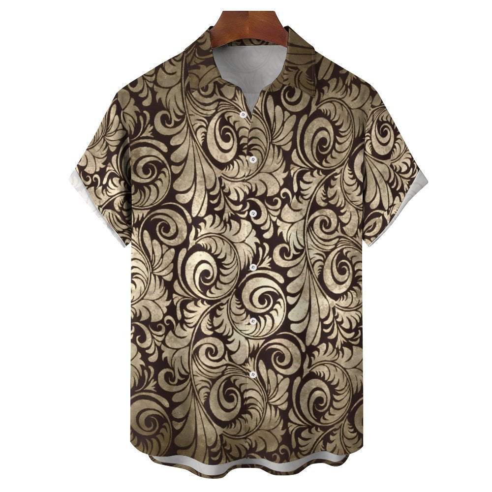 Men's Baroque Rattan Print Casual Short Sleeve Shirt 2403000004
