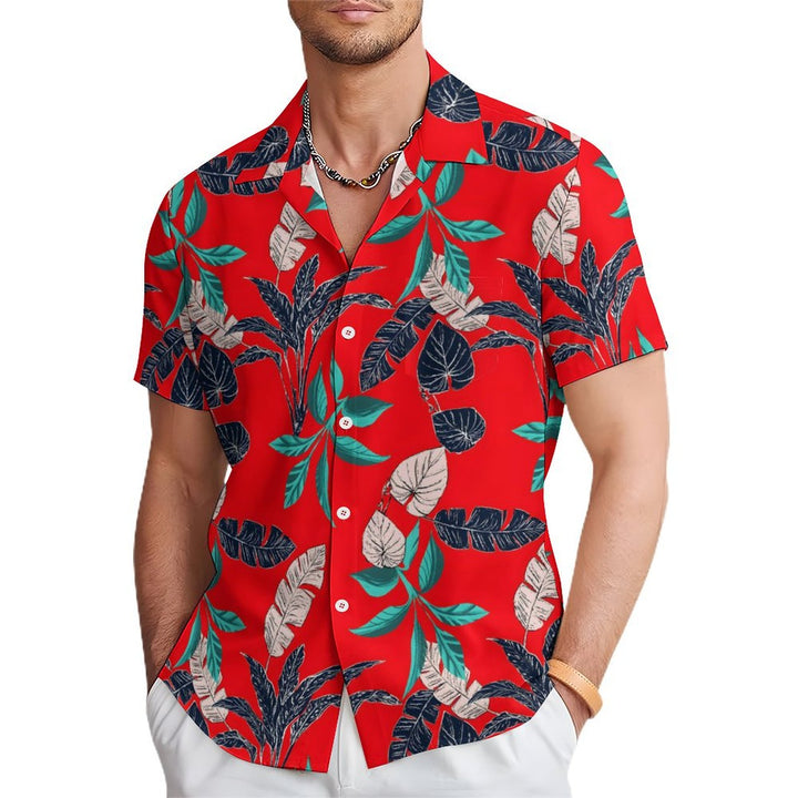 Men's Hawaiian Botanical Art Print Casual Short Sleeve Shirt 2402000178