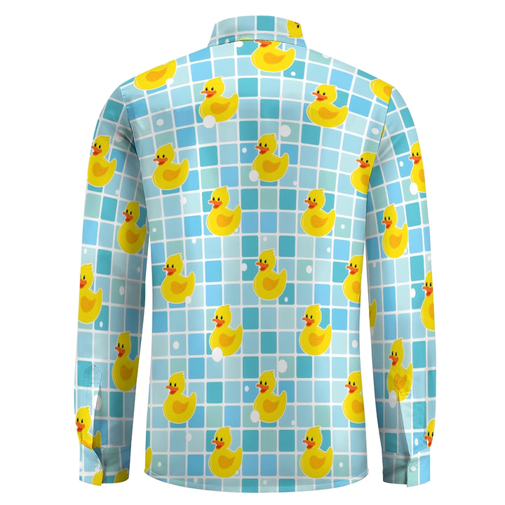 Men's Casual Little Yellow Duck Printed Long Sleeve Shirt 2403000419