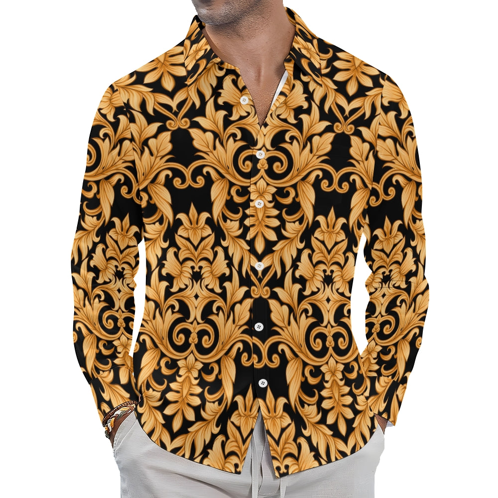 Men's Baroque Art Printed Long Sleeve Shirt 2403000237