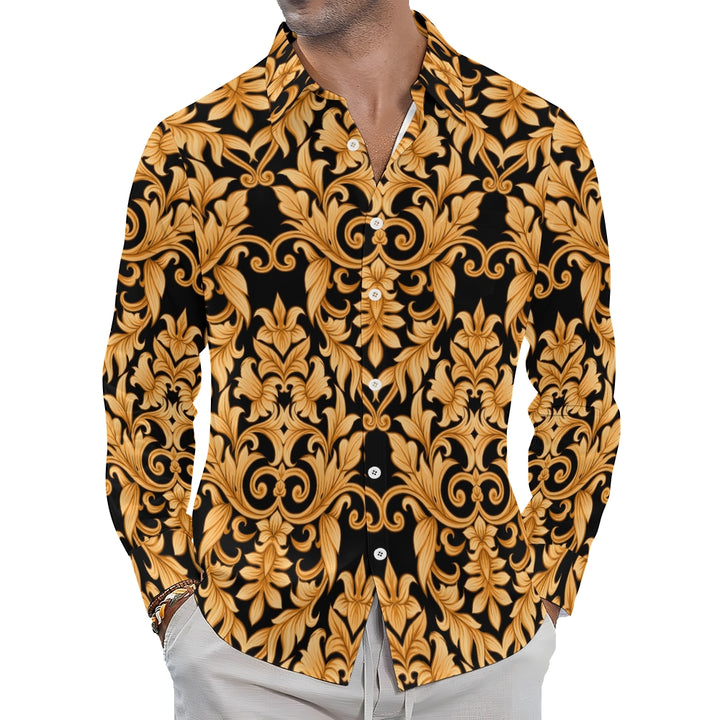 Men's Baroque Art Printed Long Sleeve Shirt 2403000237