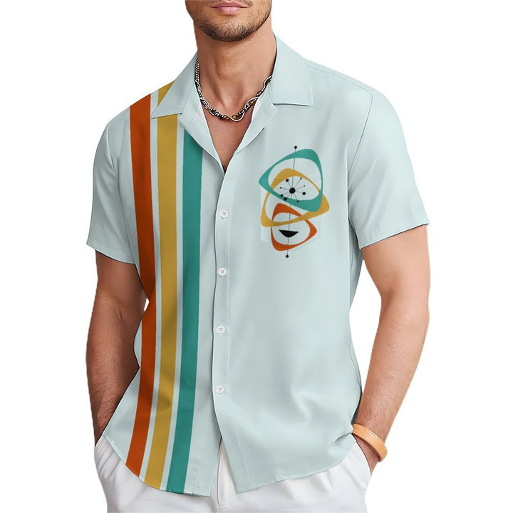 Men's Medieval Geometric Chest Pocket Short Sleeve Bowling Shirt 2401000069