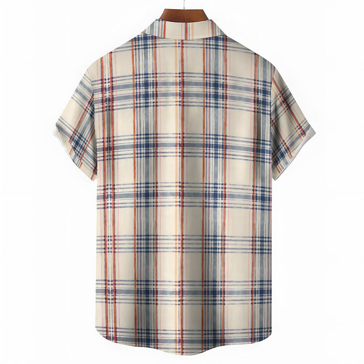 Beach Vacation Off-White Plaid Casual Short Sleeve Shirt 2312000188