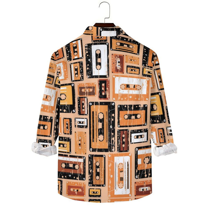 Men's Casual Cassette Tape Printed Long Sleeve Shirt 2402000298