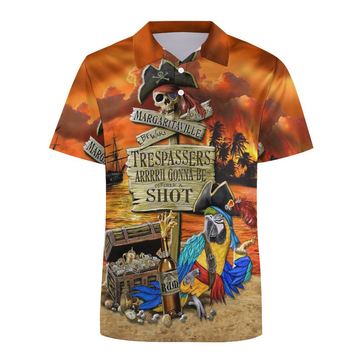 Men's Button Down Short Sleeve Beer Pirate Parrot Hawaiian Polo Shirt 2312000287