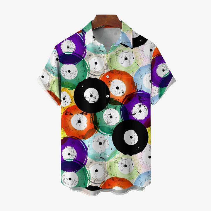 Men's Vinyl Records Casual Short Sleeve Shirt 2403000221