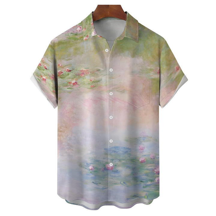 Water Lily Low Saturation Color Art Print Short Sleeve Shirt 2402000187