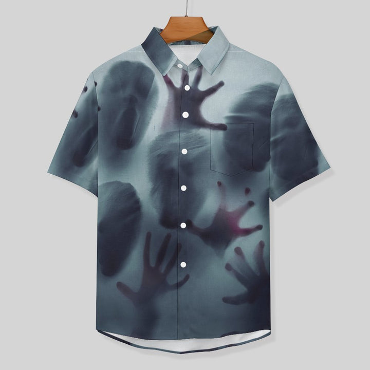 Men's Skull Handprint Print Casual Short Sleeve Shirt 2307101110