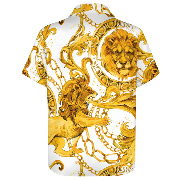 Men's Baroque Lion Chain Casual Short Sleeve Shirt 2403000129