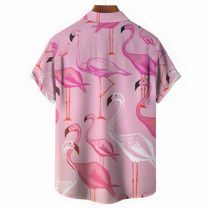 Men's Flamingo Pink Gradient Casual Short Sleeve Shirt 2402000063