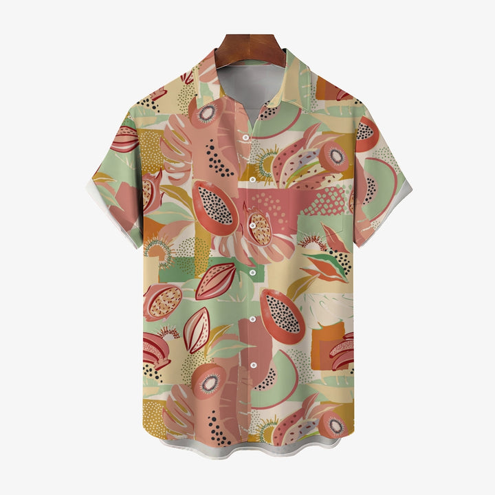 Fruit Geometric Collage Art Casual Short Sleeve Shirt 2403000038