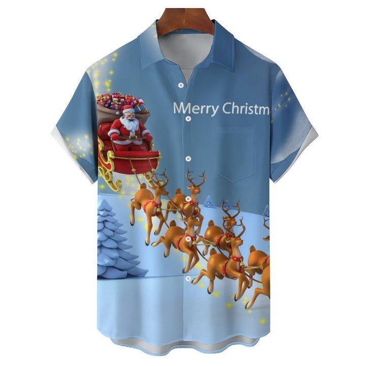 Men's Christmas Elk Print Casual Short Sleeve Shirt 2311000236