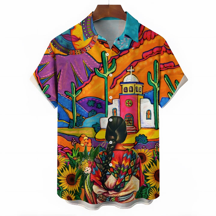 Men's Mexican Style Print Casual Short Sleeve Shirt 2403000102