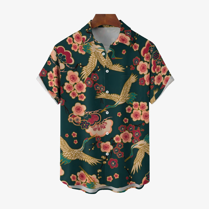 Men's Ukiyo-E Art Style Print Casual Short Sleeve Shirt 2402000318
