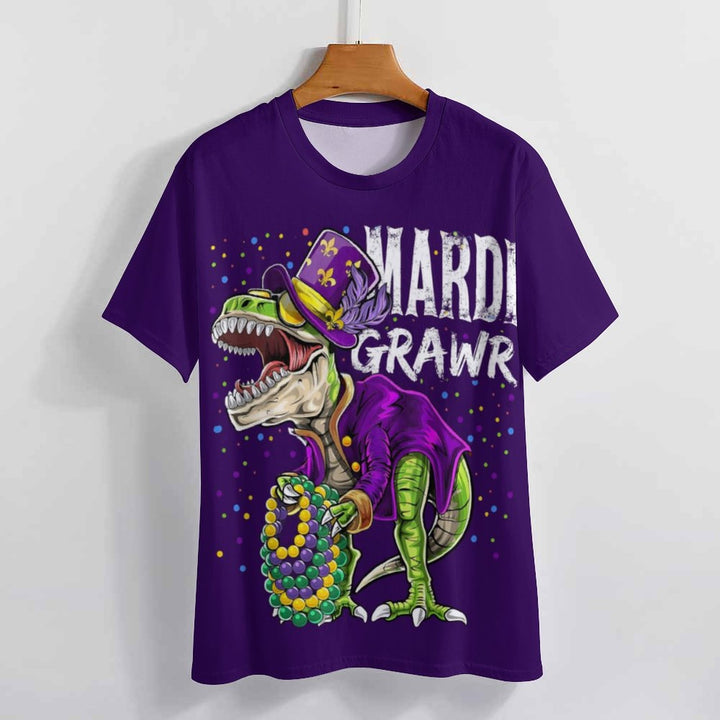 Men's Round Neck Mardi Gras Dinosaur Casual T-Shirt 2312000396