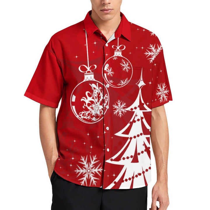 Casual Christmas Themed Print Chest Pocket Short Sleeve Shirt 2309000344