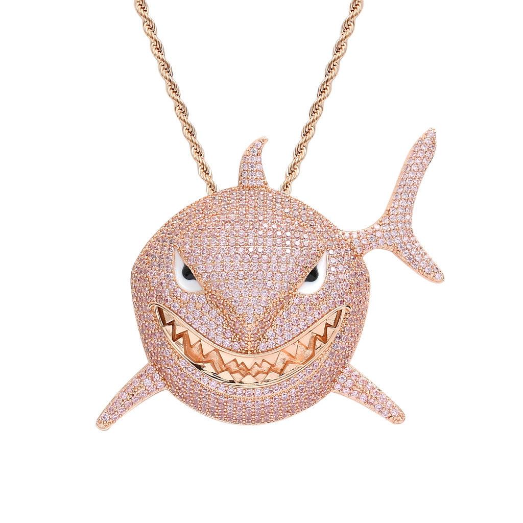 Shark Pendant Micropaved Zirconia Exaggerated Hip Hop Men's Necklace 240200754