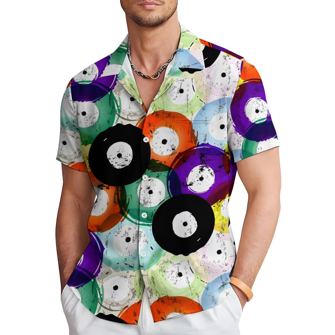 Men's Vinyl Records Casual Short Sleeve Shirt 2403000221