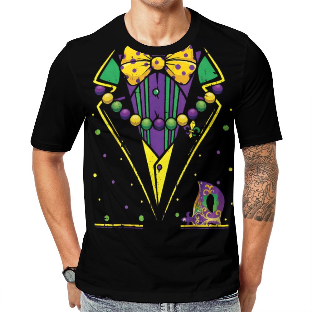 Men's Round Neck Mardi Gras Dress Print Casual T-Shirt 2312000326