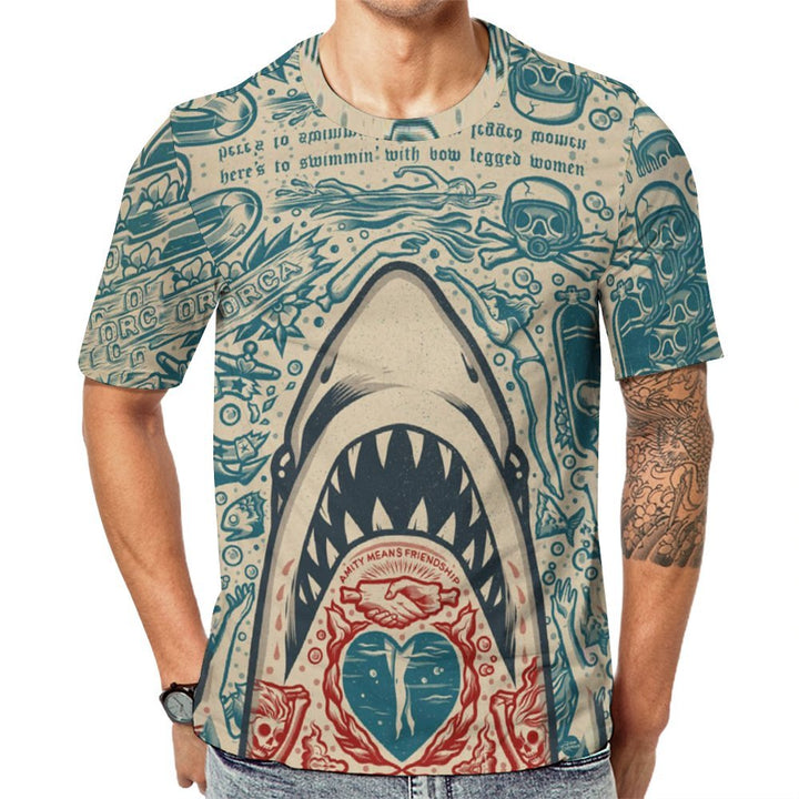 Men's shark print crew neck casual T-shirt 2311000181