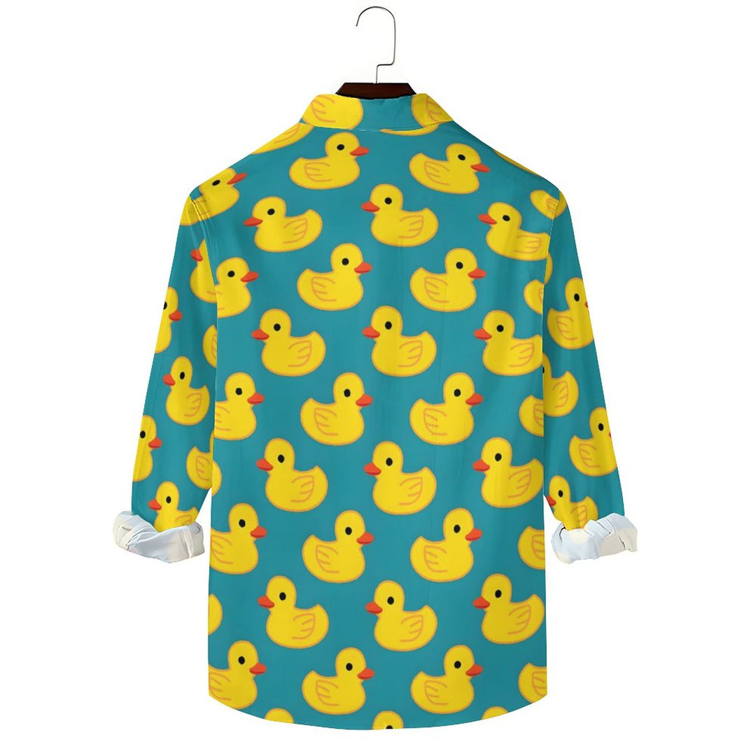 Men's Casual Little Yellow Duck Printed Long Sleeve Shirt 2312000205