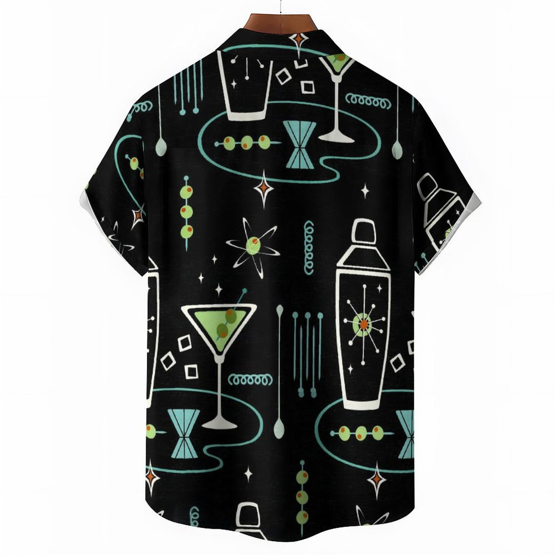 Men's Geometric Wine Glass Casual Short Sleeved Shirt 2311000128