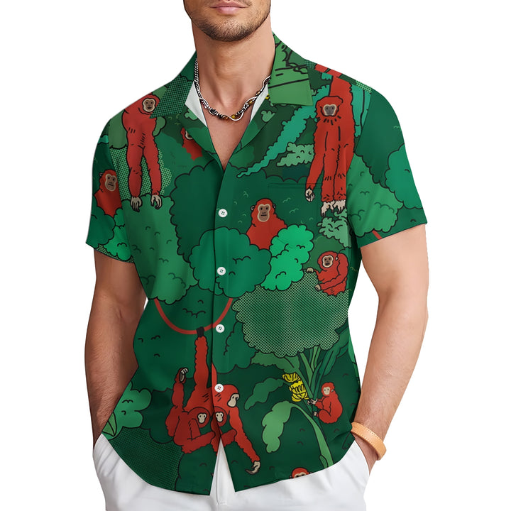 Men's Forest Monkey Casual Short Sleeve Shirt 2403000172