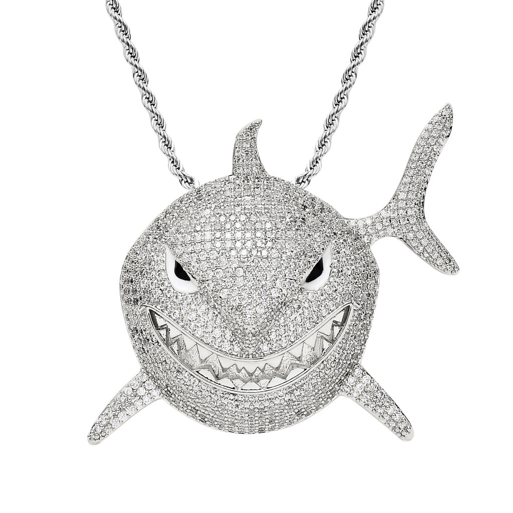 Shark Pendant Micropaved Zirconia Exaggerated Hip Hop Men's Necklace 240200754