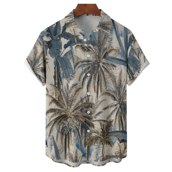 Mens Hawaiian Coconut Print Lapel Chest Pocket Short Sleeve Funky Aloha Shirt 2401000090