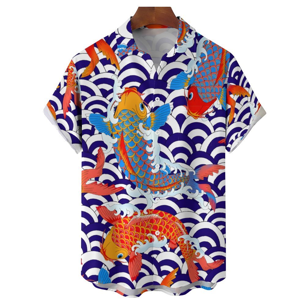 Men's Goldfish That Brings Good Luck Casual Short Sleeve Shirt 2401000131