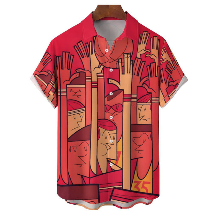 Basketball Themed Geometric Print Casual Short Sleeve Shirt 2402000198