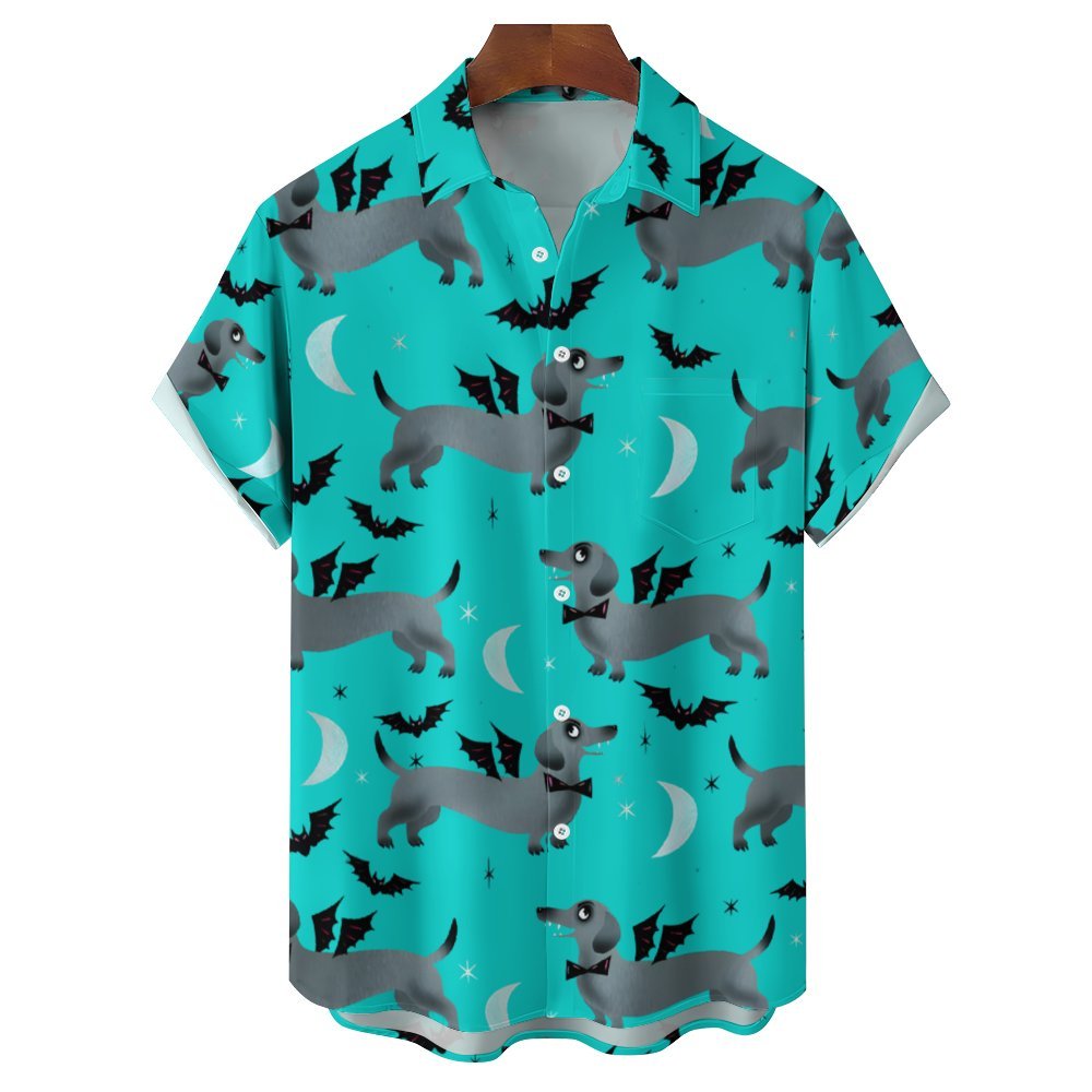 Bat Dachshund Casual Short Sleeve Shirt 2402000086