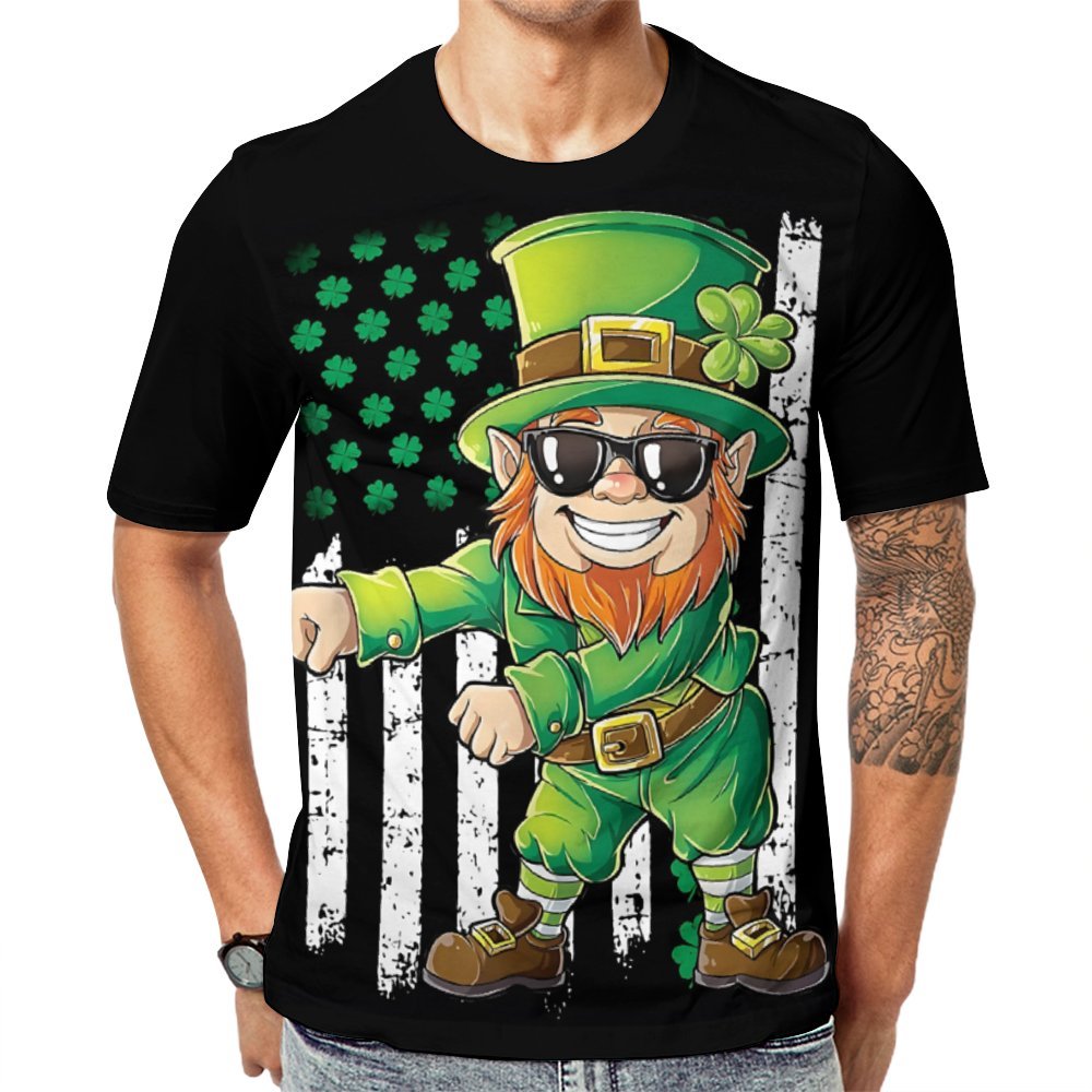 Men'sRound Neck St. Patrick's Day Shamrock Cartoon Casual T-Shirt 2312000406