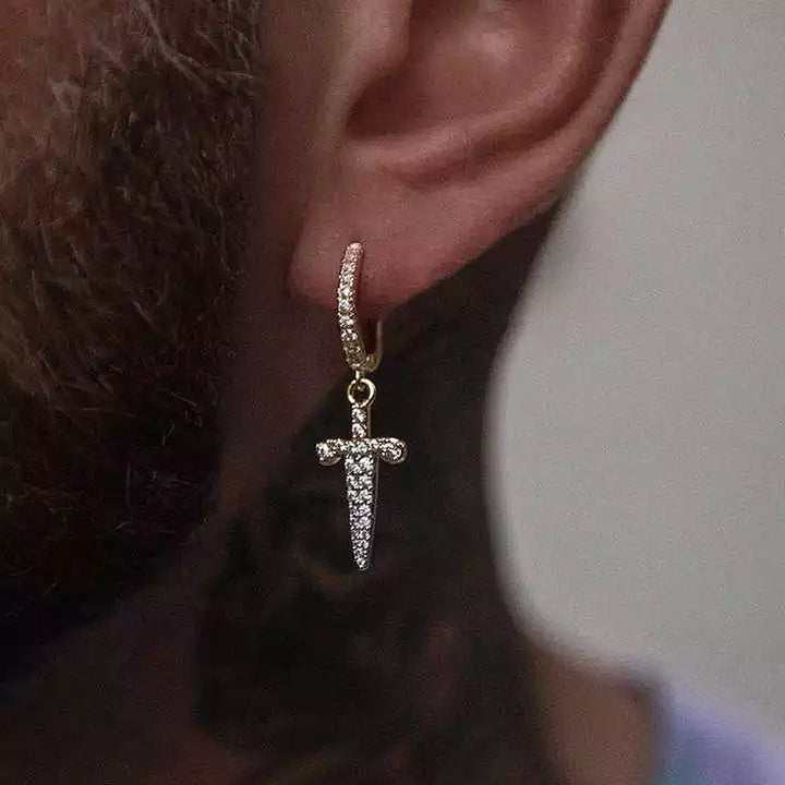 Cross Sword Earrings With Zirconia Earrings 240201096