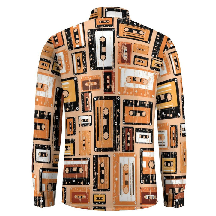 Men's Casual Cassette Tape Printed Long Sleeve Shirt 2402000298