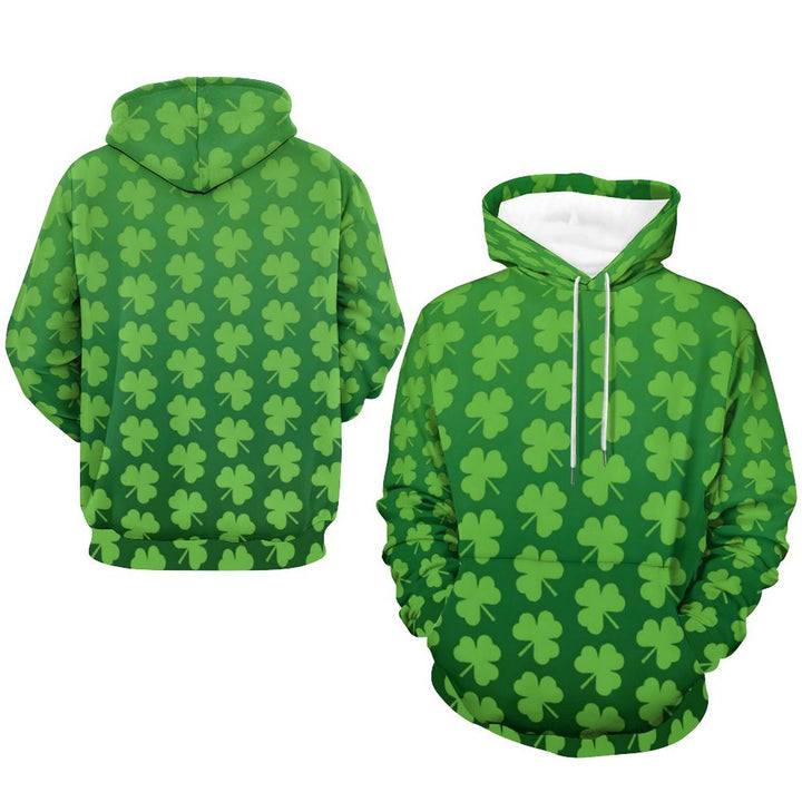 Unisex Hooded St. Patrick'S Day Shamrock Gradient Print Sweatshirt 2402000183