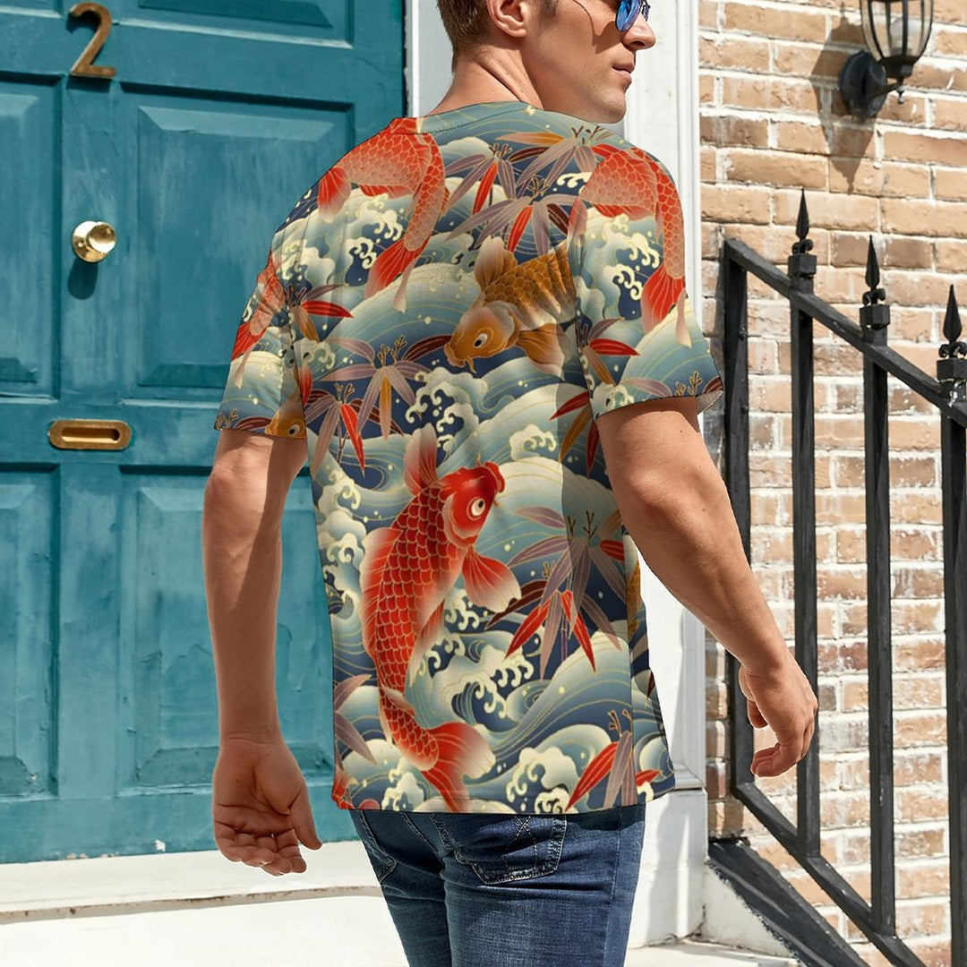 Men's Round Neck Koi Carp Casual T-Shirt 2312000391