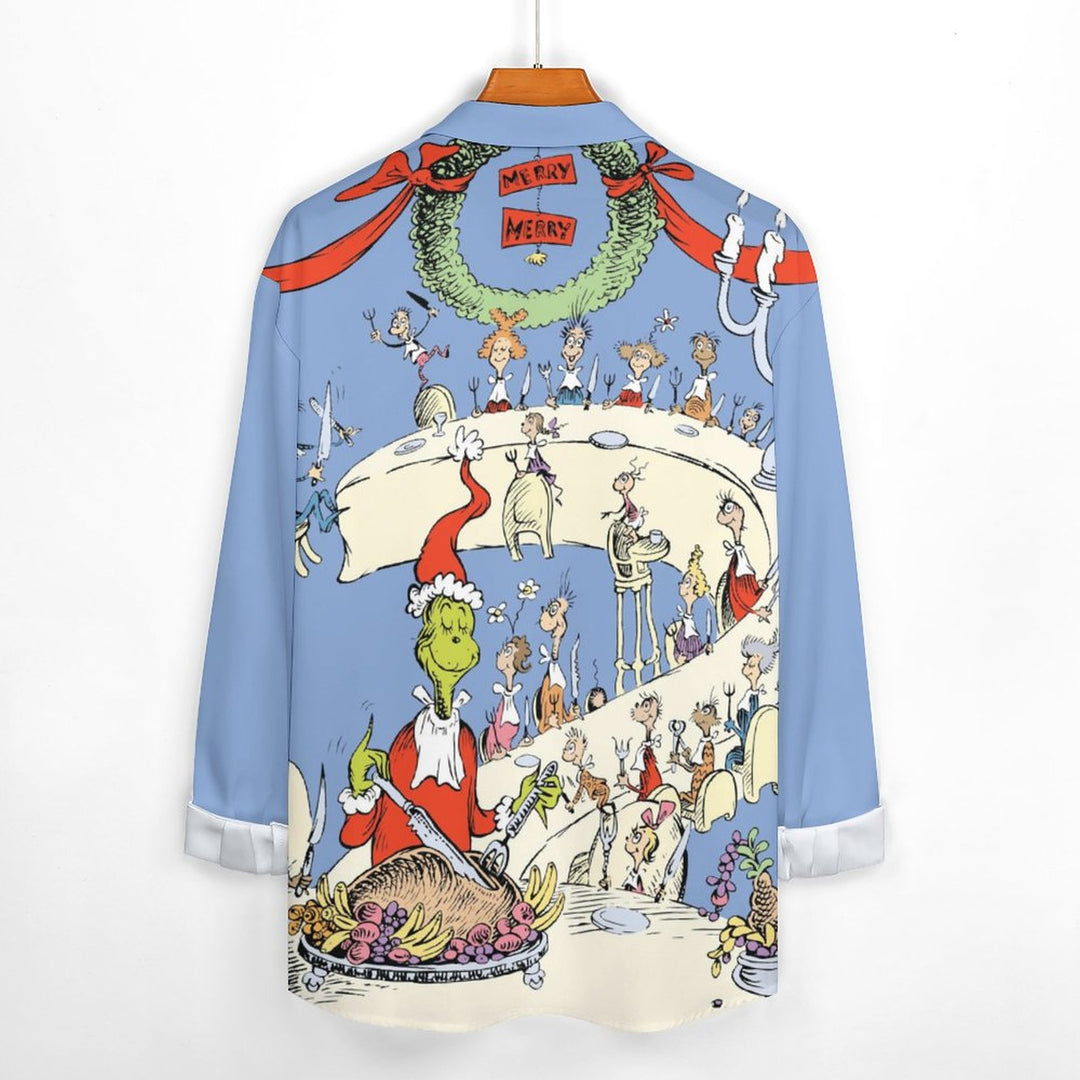 Men's Casual Cartoon Merry Christmas Printed Long Sleeve Shirt 2311000295