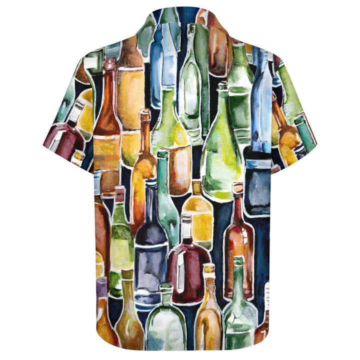 Wine Bottle Watercolor Art Casual Short Sleeve Shirt 2403000230