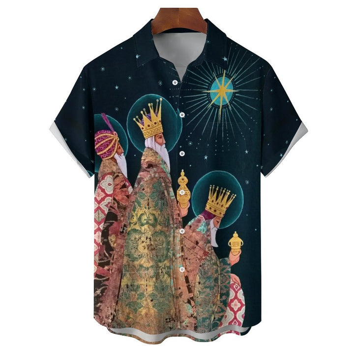 Men's Three Kings Day Casual Short Sleeve Shirt 2312000042