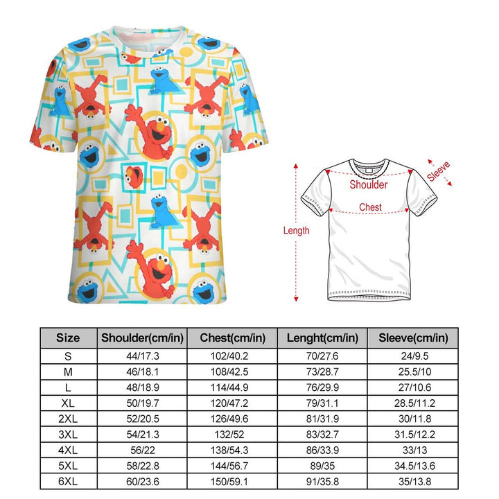 Men's Geometric Cartoon Character Round Neck Casual T-Shirt 2403000268