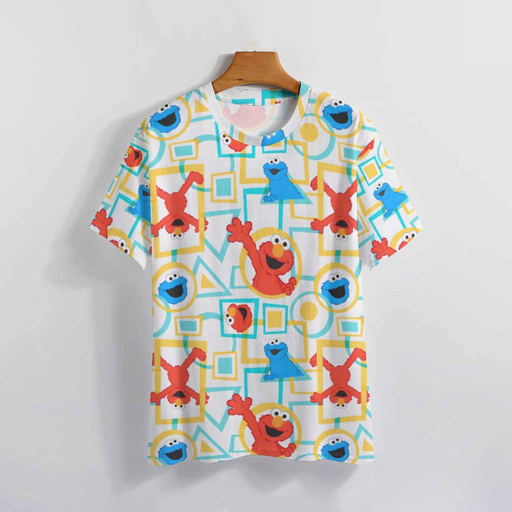 Men's Geometric Cartoon Character Round Neck Casual T-Shirt 2403000268