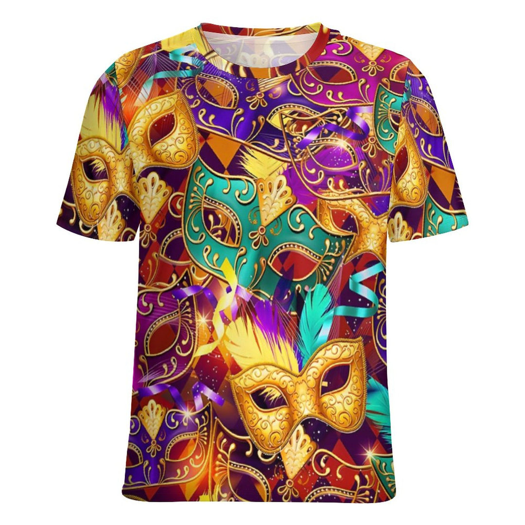 Men's Round Neck Mardi Gras Mask Casual T-Shirt 2312000402