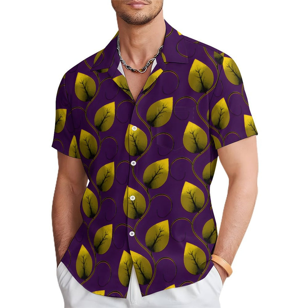 Men's Leaf Print Casual Short Sleeve Shirt 2402000238
