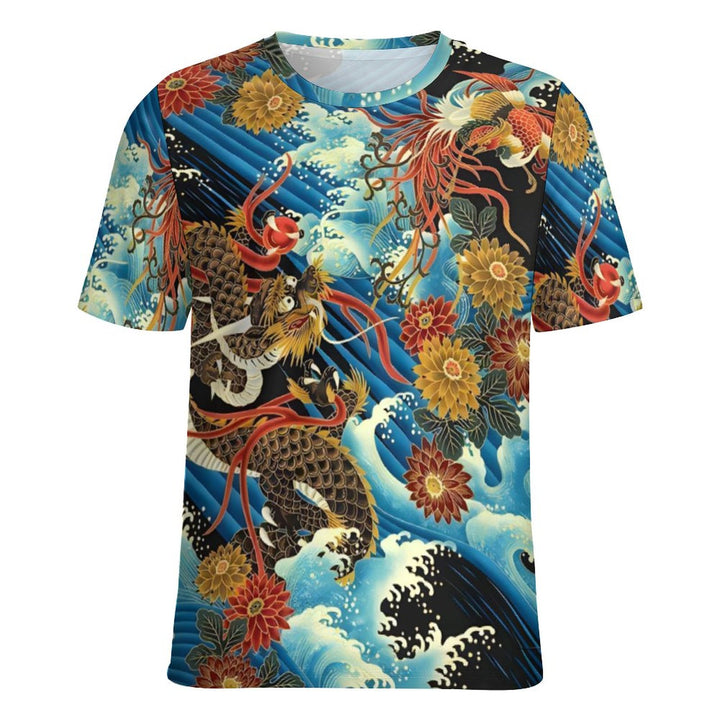 Men's Round Neck Dragon Art Casual T-Shirt 2312000392