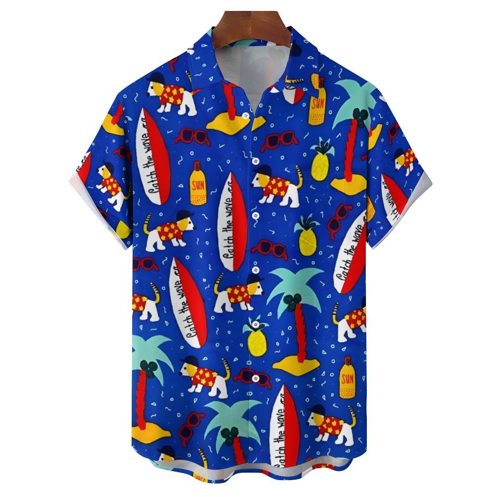 Hawaiian Vacation Puppy Shirt Casual Short Sleeve Shirt 2402000172