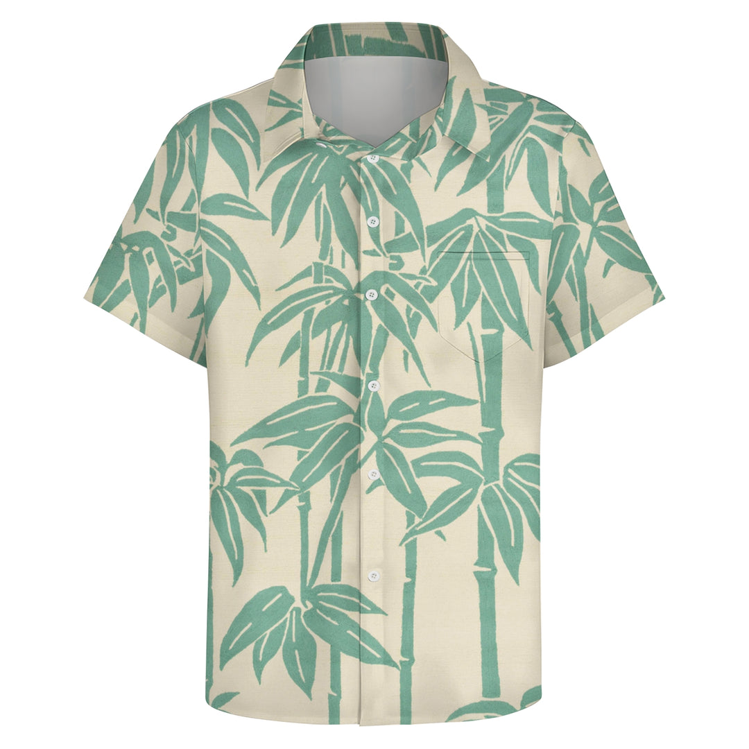 Men's Bamboo Leaves Casual Short Sleeve Shirt 2403000094